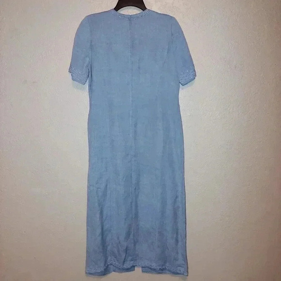 NWT VTG Sarah Elizabeth Blue V Neck Short Sleeve Long Dress 10P Embroidered - Picture 2 of 7